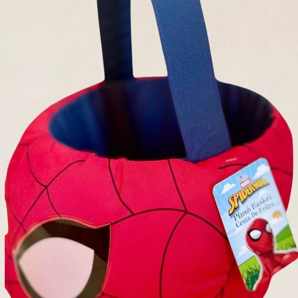 Marvel Spiderman Plush Basket Red Blue Superhero Halloween Easter Candy Pail NWT